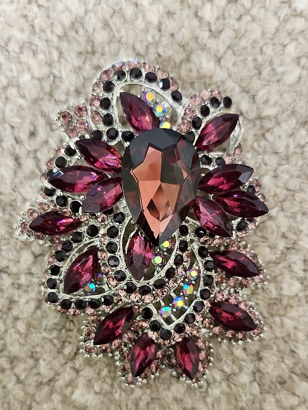 Vintage-Style Purple Crystal Brooch Pin - Necklace Pendant